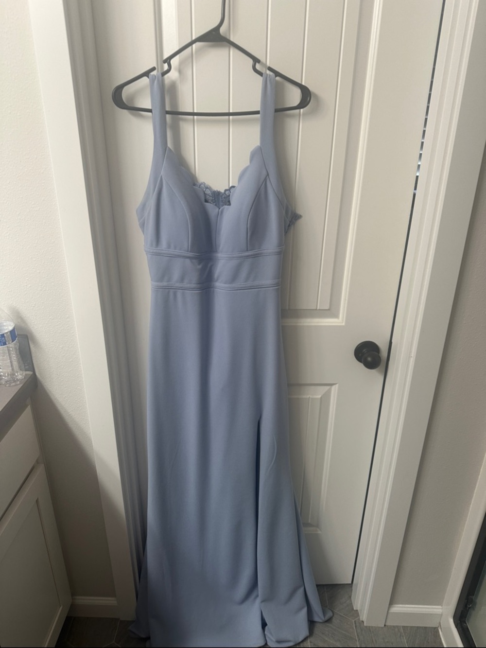 City Studio Dusty Blue Spaghetti Strap Prom Gown